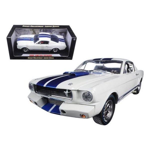 Shelby Collectibles Shelby Collectibles SC168-1 1966 Ford Shelby Mustang GT 350R White & Blue Stripes with Printed Carroll Shelby Signature on the roof 1-18 SC168-1
